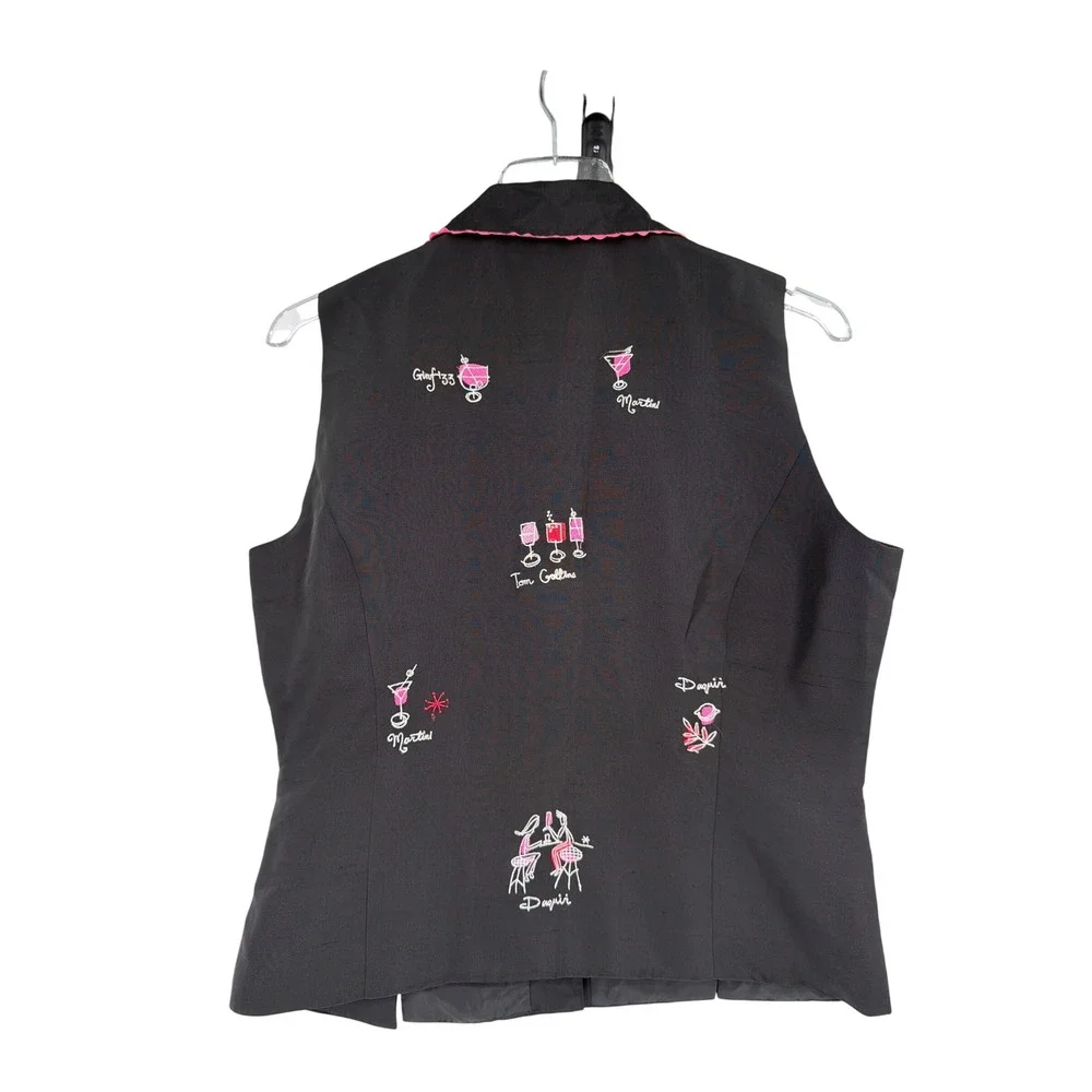 Silkland Black 100% Silk Cocktail Embroidery Vest Top Pink‎ Trim Size 8
